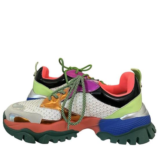 Steve Madden Thrilling Rhinestone Lace Up Platform Sneaker Size 9 Colorful Disco - Picture 7 of 11